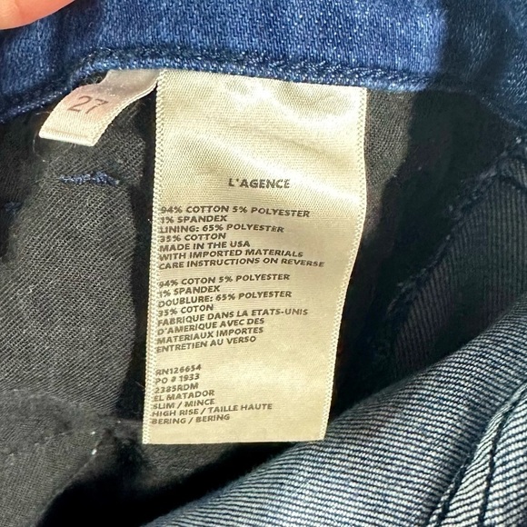 L'agence el matador slim high rise bering jeans size 27 - Picture 7 of 7